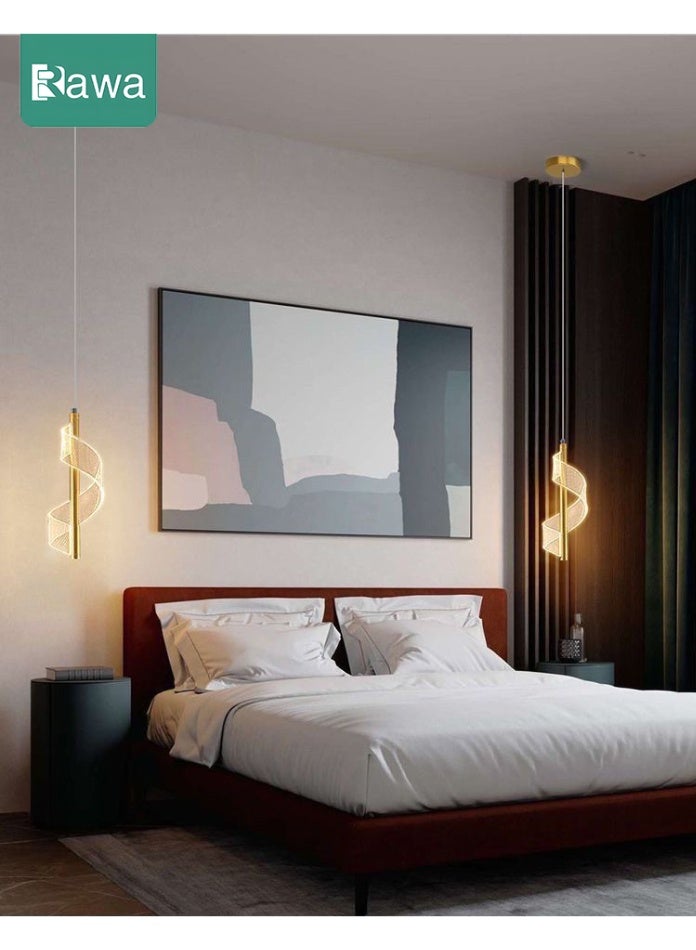 روعة مصباح LED ثلاثي الألوان من طراز Nordic للإضاءة الداخلية المعلقة مناسب للديكور المنزلي بجانب السرير وغرفة المعيشة وطاولة الطعام والممر إضاءة حديثة بسيطة وفنية باللون الذهبي - Image 4